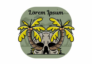 illustration badge design of two coconut trees growing on a skull