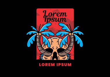 illustration badge design of two coconut trees growing on a skull