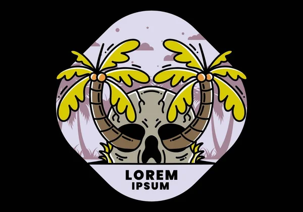 illustration badge design of two coconut trees growing on a skull