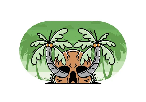 Illustration Badge Design Two Coconut Trees Growing Skull — Stok Vektör