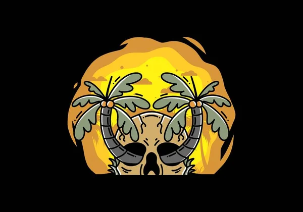 Illustration Badge Design Two Coconut Trees Growing Skull — vektorikuva