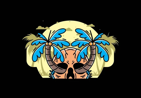 Illustration Badge Design Two Coconut Trees Growing Skull — Stock vektor