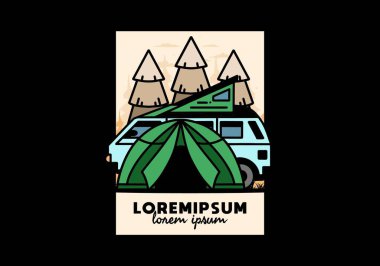 Illustration badge design of a camping with tent and car