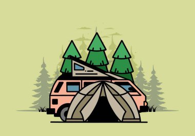 Illustration badge design of a camping with tent and car