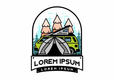 Illustration badge design of a camping with tent and car