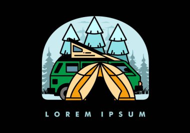 Illustration badge design of a camping with tent and car