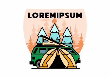 Illustration badge design of a camping with tent and car