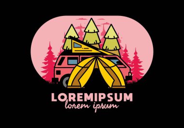Illustration badge design of a camping with tent and car