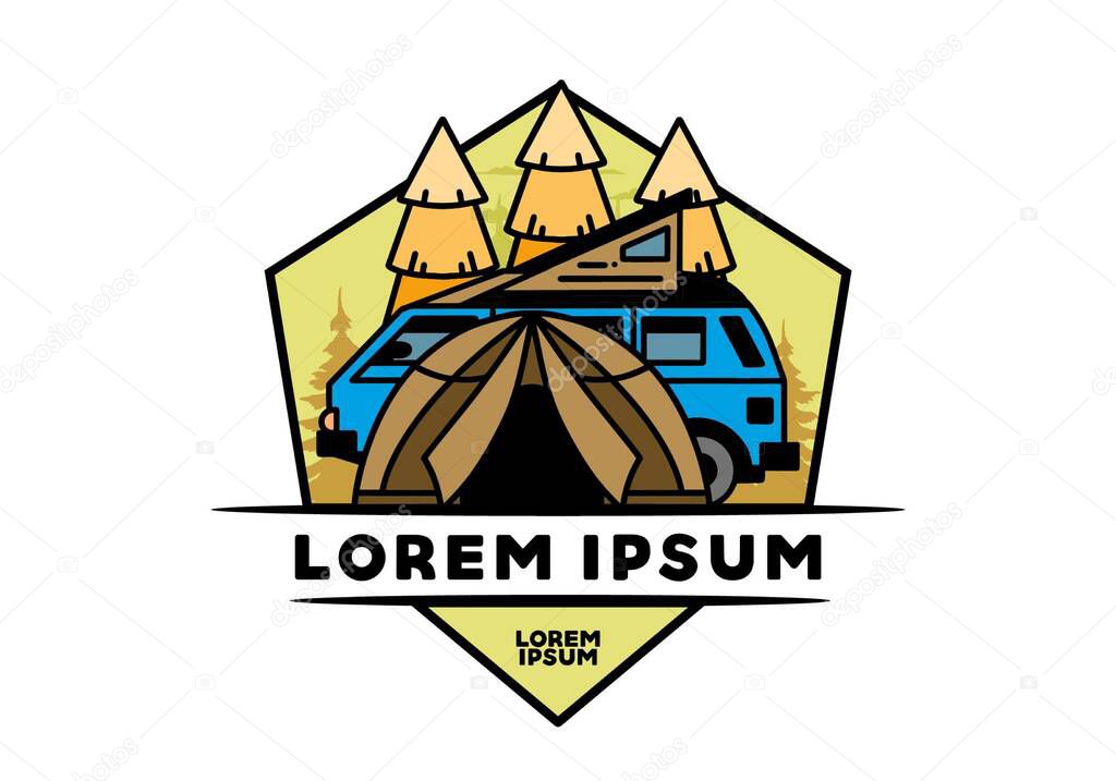 Illustration badge design of a camping with tent and car