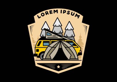 Illustration badge design of a camping with tent and car