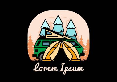 Illustration badge design of a camping with tent and car