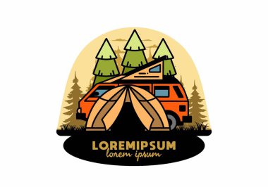 Illustration badge design of a camping with tent and car