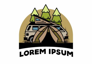 Illustration badge design of a camping with tent and car