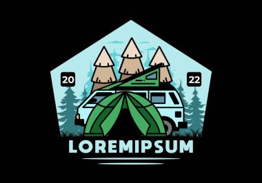 Illustration badge design of a camping with tent and car