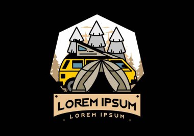 Illustration badge design of a camping with tent and car