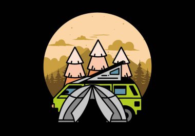 Illustration badge design of a camping with tent and car