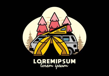 Illustration badge design of a camping with tent and car