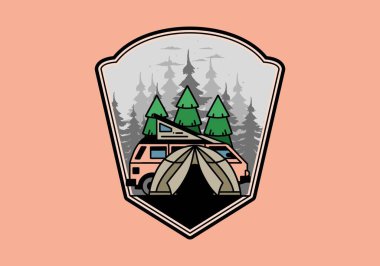 Illustration badge design of a camping with tent and car