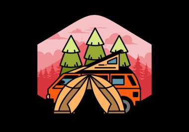 Illustration badge design of a camping with tent and car