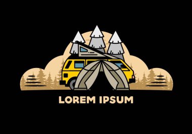 Illustration badge design of a camping with tent and car