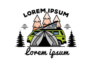 Illustration badge design of a camping with tent and car