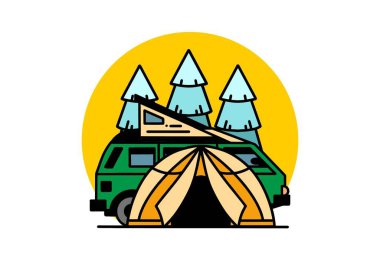 Illustration badge design of a camping with tent and car