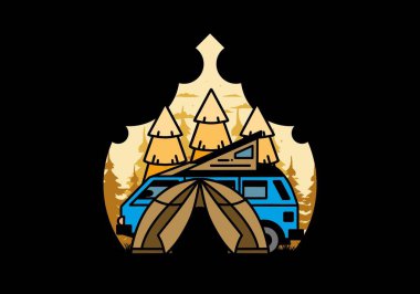 Illustration badge design of a camping with tent and car