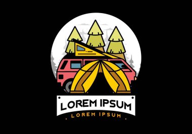 Illustration badge design of a camping with tent and car