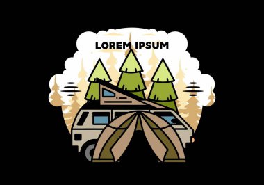 Illustration badge design of a camping with tent and car