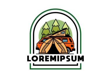 Illustration badge design of a camping with tent and car