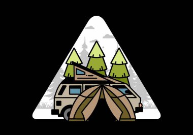 Illustration badge design of a camping with tent and car