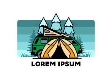 Illustration badge design of a camping with tent and car