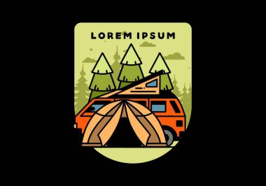 Illustration badge design of a camping with tent and car