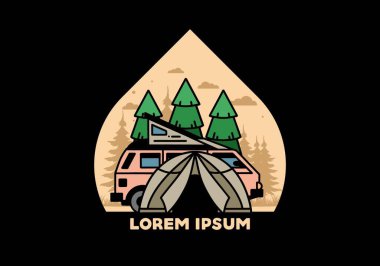 Illustration badge design of a camping with tent and car