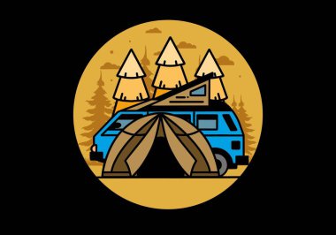Illustration badge design of a camping with tent and car