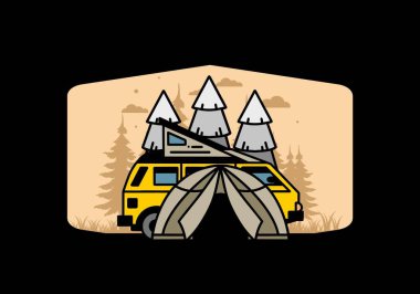 Illustration badge design of a camping with tent and car