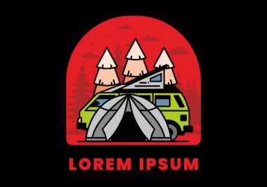 Illustration badge design of a camping with tent and car