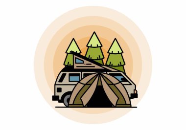 Illustration badge design of a camping with tent and car