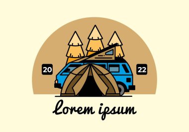 Illustration badge design of a camping with tent and car