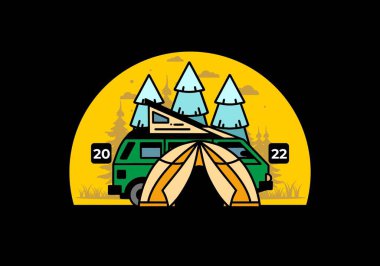 Illustration badge design of a camping with tent and car