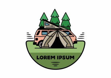 Illustration badge design of a camping with tent and car