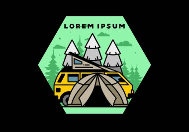 Illustration badge design of a camping with tent and car