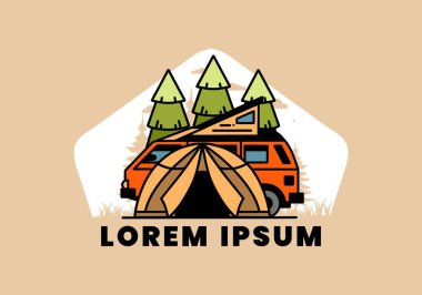 Illustration badge design of a camping with tent and car