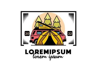Illustration badge design of a camping with tent and car