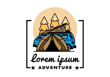 Illustration badge design of a camping with tent and car