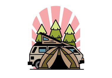 Illustration badge design of a camping with tent and car