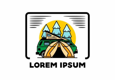 Illustration badge design of a camping with tent and car