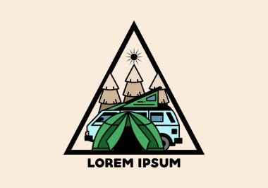 Illustration badge design of a camping with tent and car