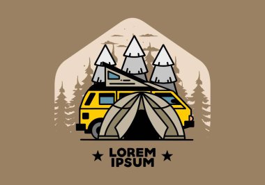 Illustration badge design of a camping with tent and car