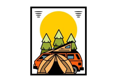 Illustration badge design of a camping with tent and car